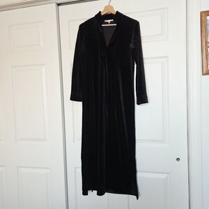 Jude Connally Katie Black Velvet Cropped Sleeve Tunic Midi Caftan Dress X-Small